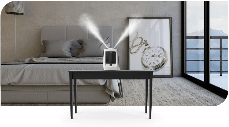 WINIX L500 luchtbevochtiger op een tafel in de slaapkamer Humidificateur